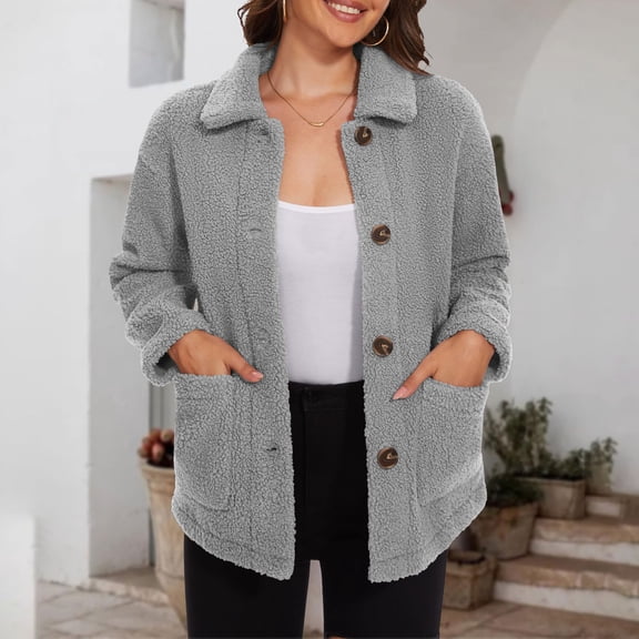 Tauxra Jackets for Women,Womens Winter Clothes,Women's Long Sleeve Solid Color Plush Winter Turn Down Collar Jacket,Winter Jackets for Women