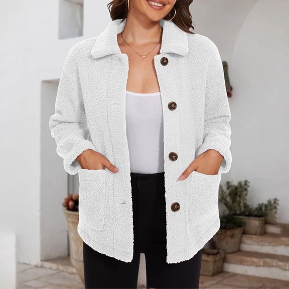 Tauxra Jackets for Women,Womens Winter Clothes,Women's Long Sleeve Solid Color Plush Winter Turn Down Collar Jacket,Winter Jackets for Women