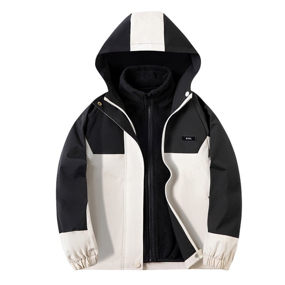 Tauxra Kids 3 In 1 Waterproof Hooded Jacket 2 Piece Set,Winter Warm Fleece Lined Hardshell with Inner Liner