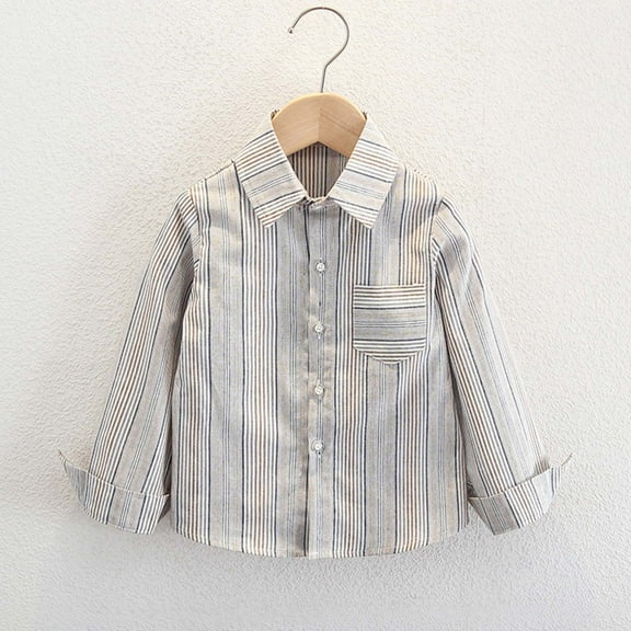 Tauxra Kids Striped Long Sleeve Shirt for 2-13 Years,Turn Down Collar Casual Spring Fall Top