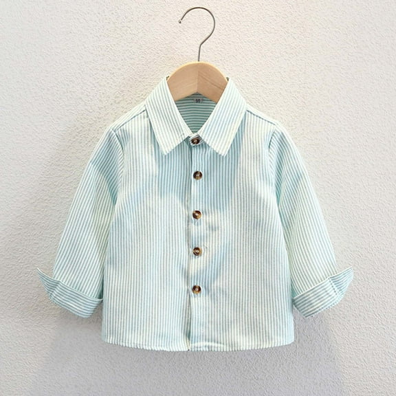 Tauxra Kids Striped Long Sleeve Shirt for 2-13 Years,Turn Down Collar Casual Spring Fall Top