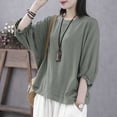 thumbnail image 1 of Tauxra Lace Sleeve Tops for Women, Quarter Sleeve Top with Solid Color Round Neck Pullover, Fashion Casual Blouse for Daily Wear, 1 of 7