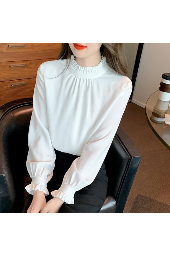 Ladies Tops Short Sleeve,Women's Chiffon Long Sleeve Blouse,Stand Collar Inner Wear Shirt