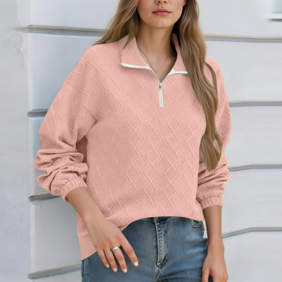 Tauxra Lapel Pullover for Women,Long Sleeve Solid Color Casual Fashion Blouse,Pullovers for Women