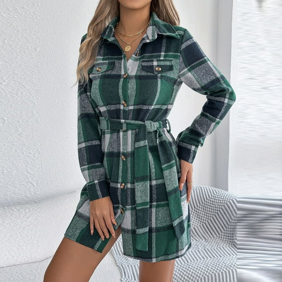 Tauxra Long Dress for Women,Dress for Women,Women's Print Button Long Sleeve Turndown Collar Dress Dress,Collar for Women