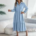 thumbnail image 1 of Tauxra Long Dress for Women,Dress for Women,Women's Solid Solor Button Long Sleeve Turndown Collar Dress Ruffles Dress,Collar for Women, 1 of 8
