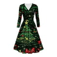 thumbnail image 1 of Tauxra Long Dress for Women,Long Dress with Sleeves,Women Print V Neck Long Sleeve Dress,Retro Hepburn Style,Prom Dress Long, 1 of 3
