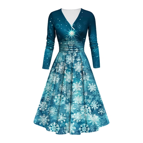 Tauxra Long Dress for Women,Long Dress with Sleeves,Women Print V Neck Long Sleeve Dress,Retro Hepburn Style,Prom Dress Long