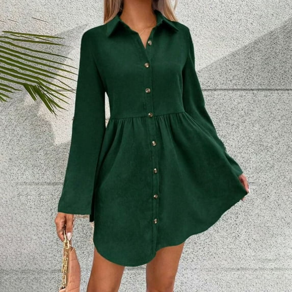 Tauxra Long Dresses for Women,Dresses for Womens,Women Solid Color Button Turndown Long Sleeve Dresses,Dresses for Women