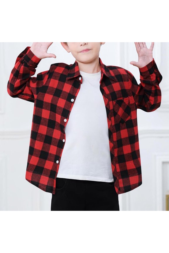 Long Shirts for Men,Mens Long Sleeve Shirt,Kids Checkered Long Sleeve Shirt,Turn Down Collar Button Front Elastic Cuff Casual Top,Long Sleeve Shirts for Men