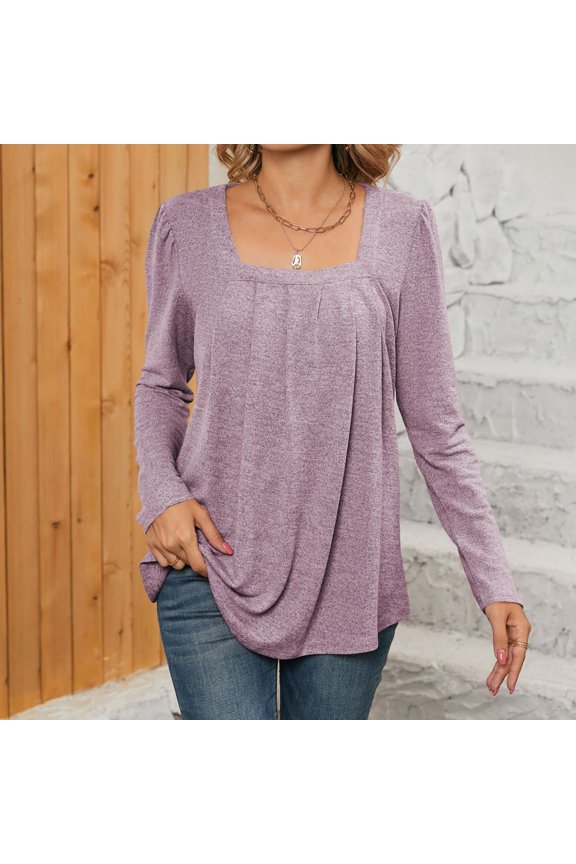 Long Sleeve Blouses for Women,Women's Top,Long Sleeve Square Neck Pleated,Sleeves for Women