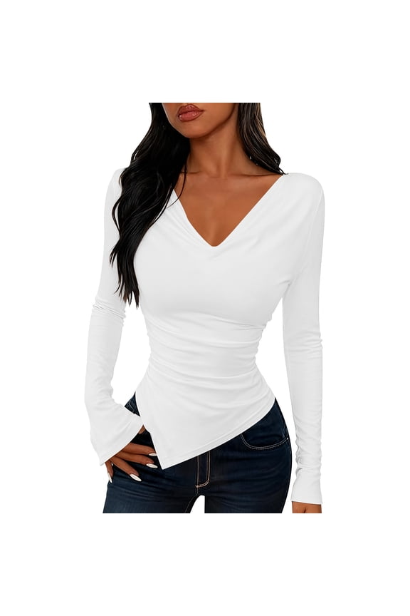 Long Sleeve Tops for Women,Women's Top,Long Sleeve Round Neck Asymmetric Fitted,Fall Womens Tops