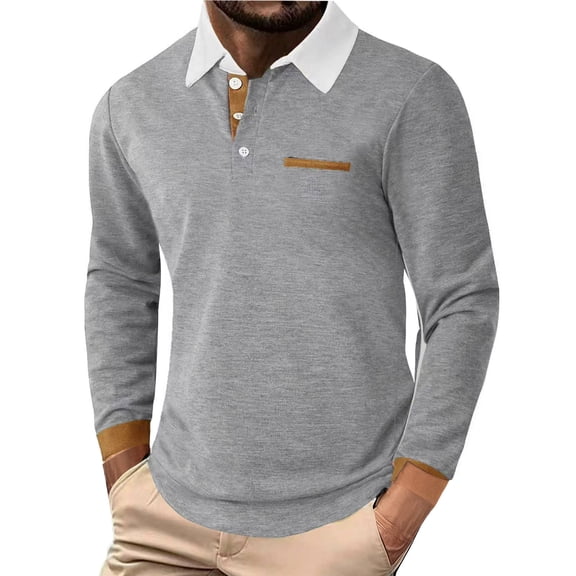 Tauxra Men Shirts Fashion, Long Sleeve Button Up Flap Collar Blouse, Men's Patchwork Shirt