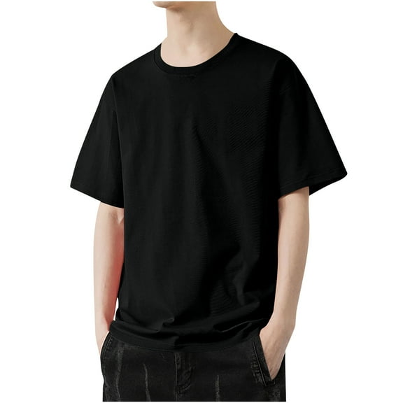 Tauxra Men Super Heavy Weight Crew Neck T-Shirt Blank Plain Tee Big & Tall Comfy Black XL