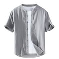 thumbnail image 1 of Tauxra Men's 100% Linen Shirt Casual Summer Button Down Regular Fit Long Sleeve Shirt Short Sleeve Shirt Gray S, 1 of 4