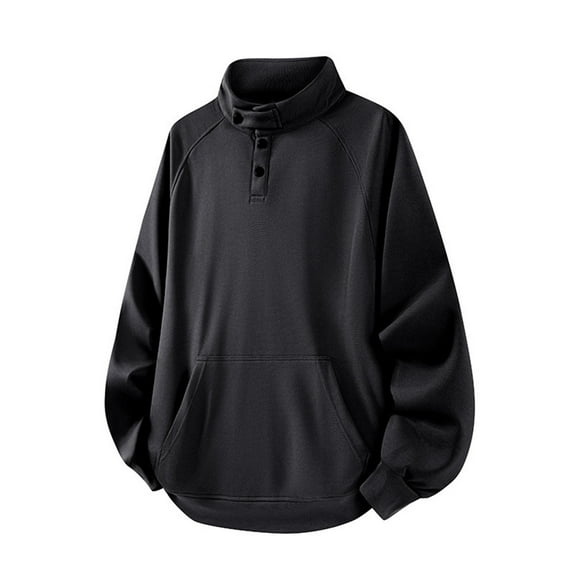 Tauxra Men's Fleece Jacket, Casual Fashionable Solid Color Button Texture Raglan Sleeve Top, Men's Stand Up Collar Blouse
