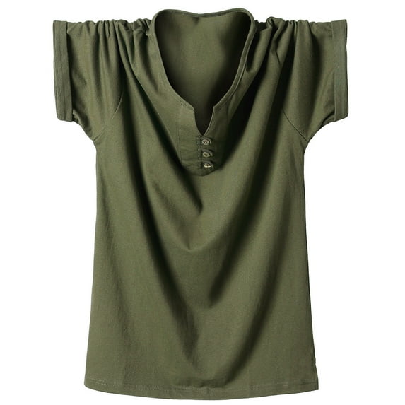 Tauxra Men's Muscle Slim Henley Shirts Crewneck Longline T-Shirt Gym Workout Athletic Shirt Tees with Button Green 7XL