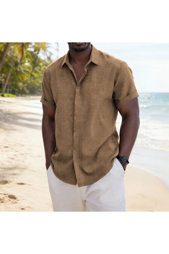 Men's Short Sleeve Button Down Shirt, Casual Regular Cut Solid Color, Hidden Button Placket, Versatile for Vacation, Beach and Everyday Wear, Soft Polyester Fabric, All Season Use