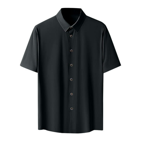 Tauxra Men's Short Sleeve Casual Button Down Shirts Wrinkle Free Untucked Shirt Summer Stretch Dress Shirts Black L