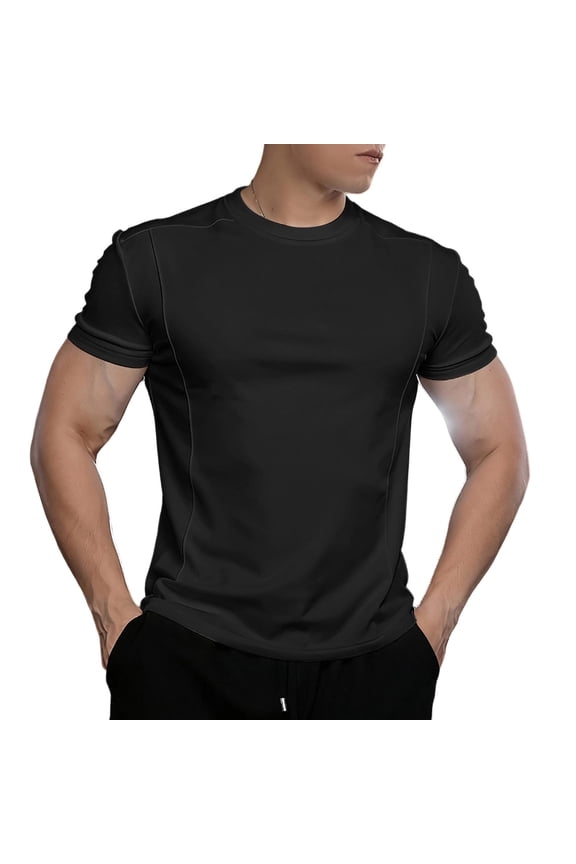 Men's Short Sleeve Stretch Training Top, Casual Pullover Shirt for Men, High Elasticity Round Neck Base Layer for Summer and Versatile Wear