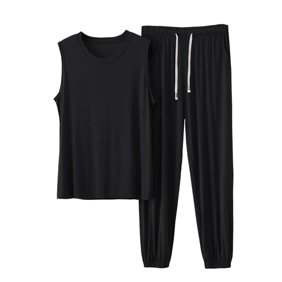 Tauxra Men's Sleeveless Hoodie Set 2 Piece Outfits Casual Athletic Tank Top with Jogger Pants Summer Cotton Blend Lounge Wear