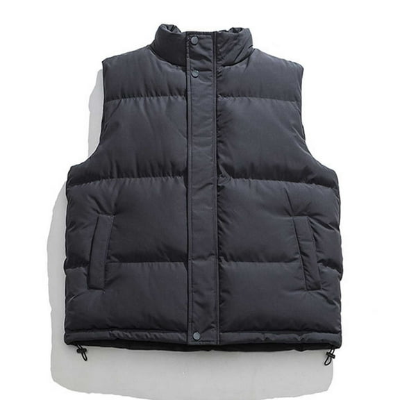 Tauxra Men's Sleeveless Vest, Solid Color Stand Collar Pocket Zipper Casual Padded Jacket