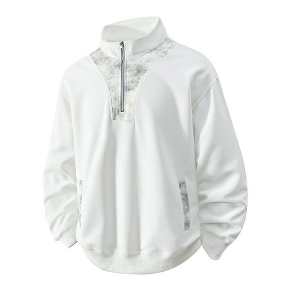 Tauxra Men's Sweatshirt,Long Sleeve Stand Collar Solid Color Semi Zippered Patchwork Pullover