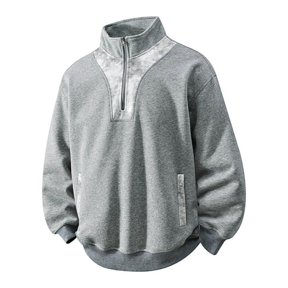 Tauxra Men's Sweatshirt,Long Sleeve Stand Collar Solid Color Semi Zippered Patchwork Pullover