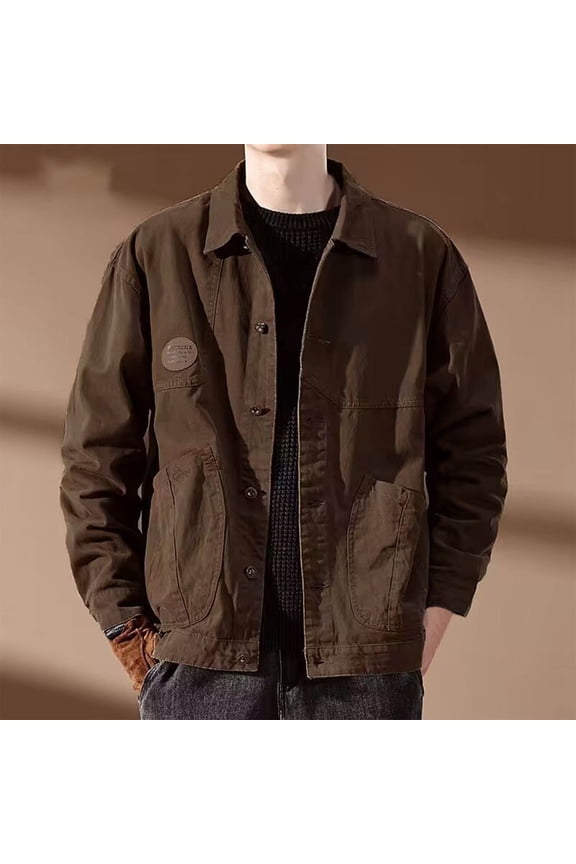 Men's Vintage Workwear Coat, Loose Drop Shoulder Collar Versatile Style