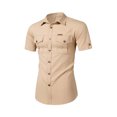 thumbnail image 1 of Tauxra Men's Western Plaid Pearl Snap Buttons Two Pockets Casual Short Sleeve Shirts Khaki L, 1 of 8