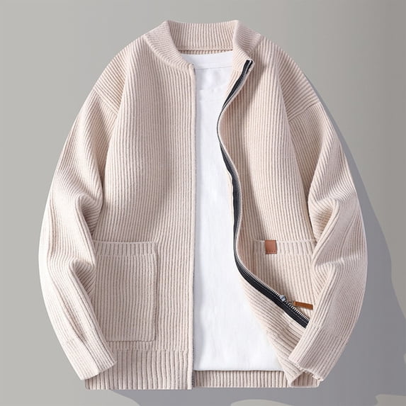 Tauxra Mens Cardigans Sweaters,Men's Cardigan,Long Sleeve Solid Color Zipper Pocket,Mens Sweaters Fashion