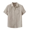 thumbnail image 1 of Tauxra Mens Casual Linen Button Down Short Sleeve Shirts Beach Summer Spread Collar Pocket Tops Beige 3XL, 1 of 7