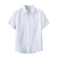 thumbnail image 1 of Tauxra Mens Casual Linen Button Down Short Sleeve Shirts Beach Summer Spread Collar Pocket Tops White XL, 1 of 7