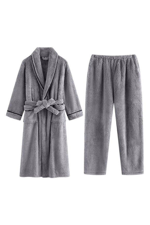 Mens Flannel Jacket,Men's Pajama,Solid Color Flannel Long Sleeve Lapel Sleepwear,Mens Pajamas