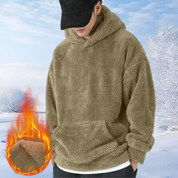 Tauxra Mens Fleece Pullover,Men's Hoodie,Long Sleeve Solid Color Warm Plush Hooded Top,Hooded Sweatshirt Men
