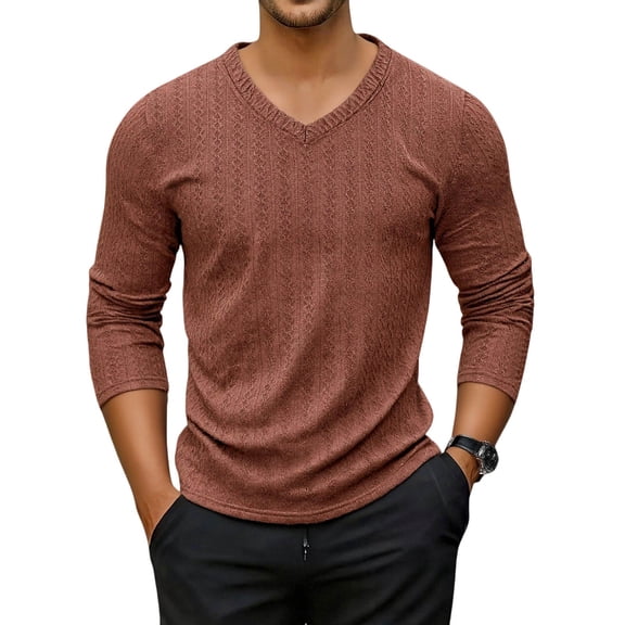 Tauxra Mens Pullover Sweater, V-Neck Loose Knitted Style Casual Pullover Top, Men's Long Sleeve Sweater