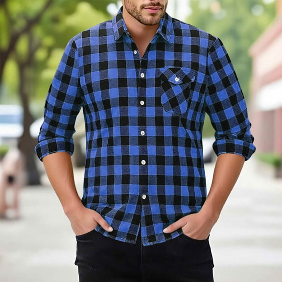 Tauxra Mens Shirts Casual,Long Sleeve Plaid Shirt for Men,Turn Down Collar Button Front with Pocket,Shirts for Men,Plaid Shirt Men