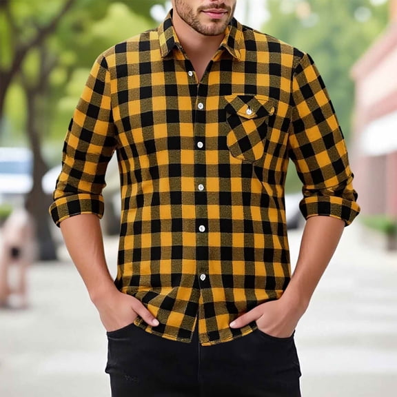 Tauxra Mens Shirts Casual,Long Sleeve Plaid Shirt for Men,Turn Down Collar Button Front with Pocket,Shirts for Men,Plaid Shirt Men