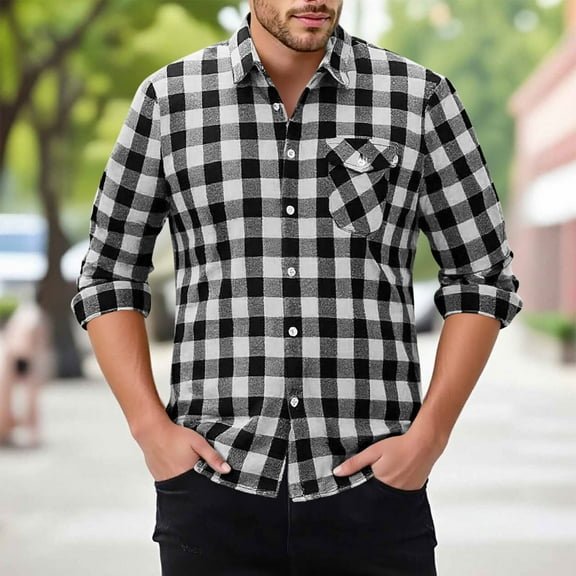 Tauxra Mens Shirts Casual,Long Sleeve Plaid Shirt for Men,Turn Down Collar Button Front with Pocket,Shirts for Men,Plaid Shirt Men
