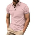 thumbnail image 1 of Tauxra Mens Shirts Casual Short Sleeve Button Lapel Golf Tee Shirts Summer Fashion Solid Color Cozy Basic Tshirts Pink 3XL, 1 of 4