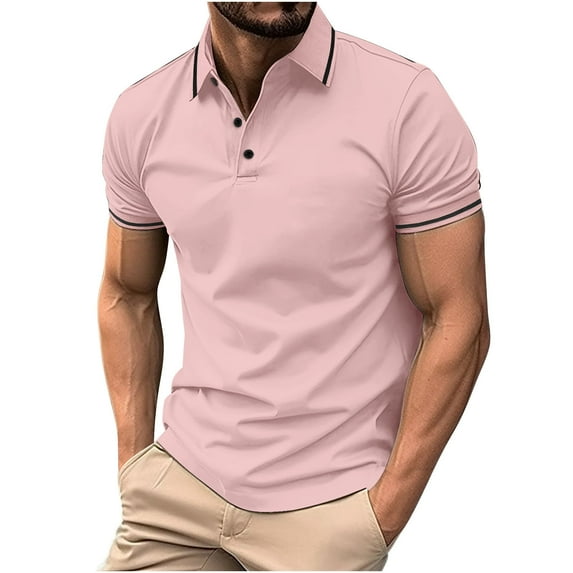 Tauxra Mens Shirts Casual Short Sleeve Button Lapel Golf Tee Shirts Summer Fashion Solid Color Cozy Basic Tshirts Pink 3XL