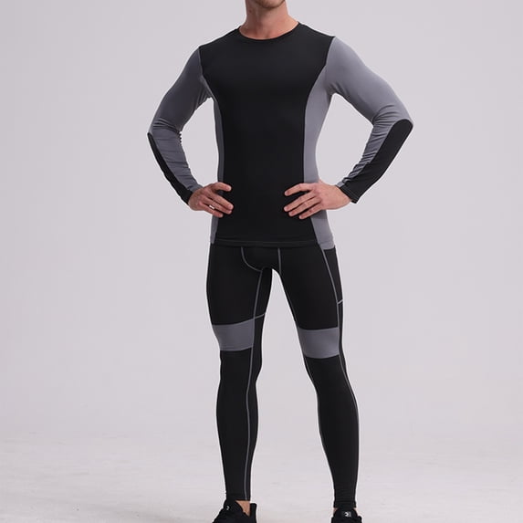 Tauxra Mens Tights for Sports,Long Sleeve Tops,Long Sleeve Sport Set for Men, Tight Training High Elasticity Color Block,Mens Long Sleeve Shirt