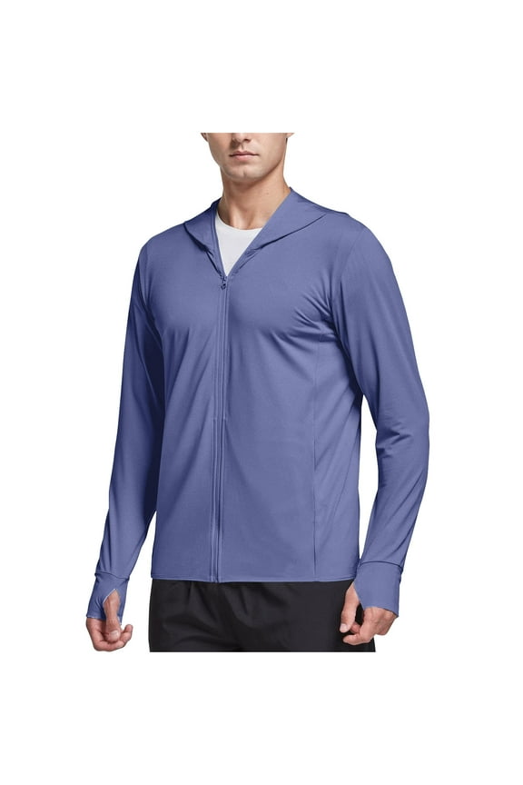 Outerwear for Men,Men's Outdoors Sunscreen Solid Color Sports Jacket with Sleeve Cover Training Long Sleeve Hooded Casual Tops Blouse