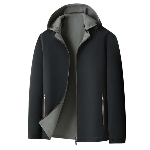 Tauxra Outerwear for Men,Men's Solid-Color Fashionable Zipper Pocket Coat Double-Sided Long Sleeve Casual Jacket with Detachable Hood