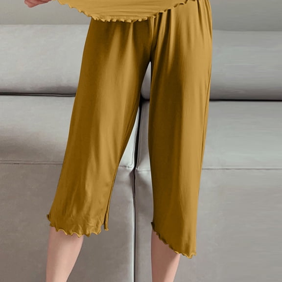 Tauxra Pajama for Women Pants,Women's Sleep Pants,Solid Color High Waist Pocket Thin Quarter,Womens Plus Shorts