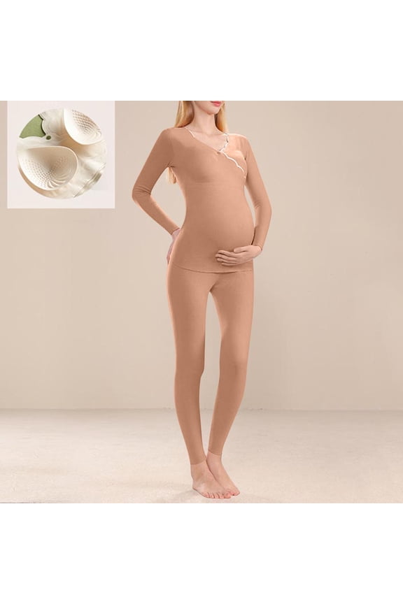 Pants for Women,Pants Suits for Women,Maternity Solid Color Nursing Lounge Set,Round Neck Long Sleeve Padded Top with Adjustable Pants,Suit for Women