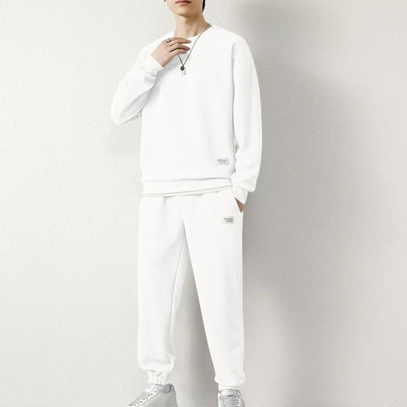 Tauxra Pants for Men Fashion,Long Sleeve Set for Men, Solid Color Casual Round Neck,Overalls for Men Fashion