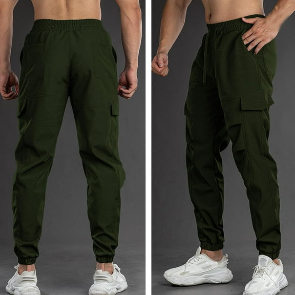 Tauxra Pants for Men,Men's Cargo Joggers Multi-Pocket Elastic Waist Drawstring Cuffed Casual Pants,Joggers for Men