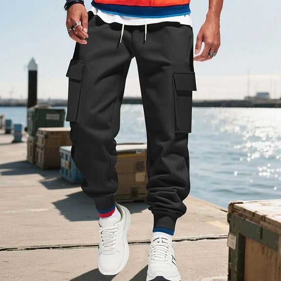 Tauxra Pants for Men,Mens Casual Pants,Men'S Solid Color Cargo Jogger Pants,Breathable Drawstring Multiple Pockets,Mens Cargo Pants