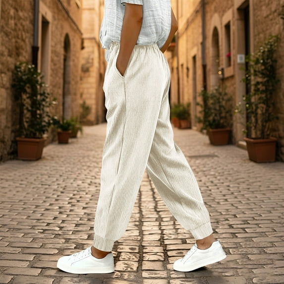 Tauxra Pants for Women,Corduroy Tapered Leg with Pockets,Women's Casual Pants